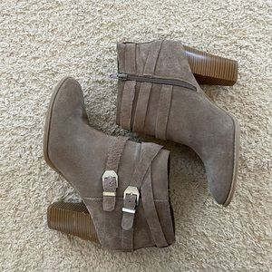 Tan/beige suede booties, size 9.5